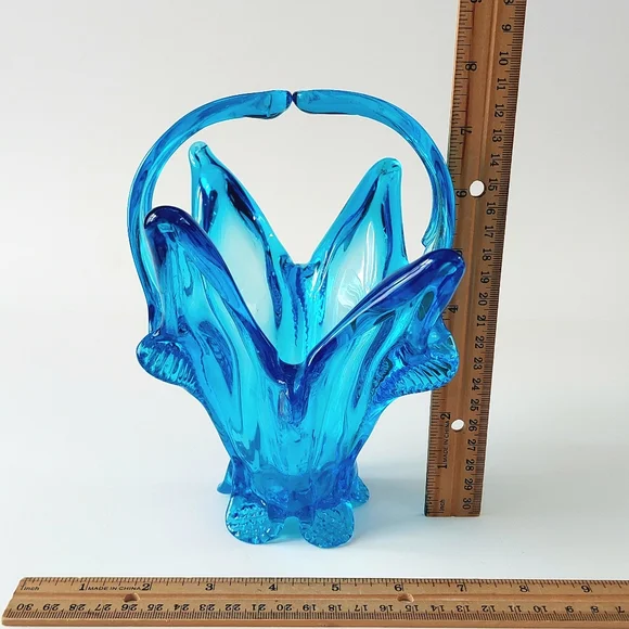 Chalet Glass Blue Freeform Collectible 7.5-inch | MCM Hand Blown Art Glass - Picture 2 of 13